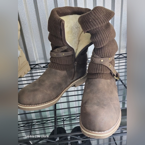 Brown Knit Cuff Boots with Buckle Detail BY: Justfab - Picture 4 of 6